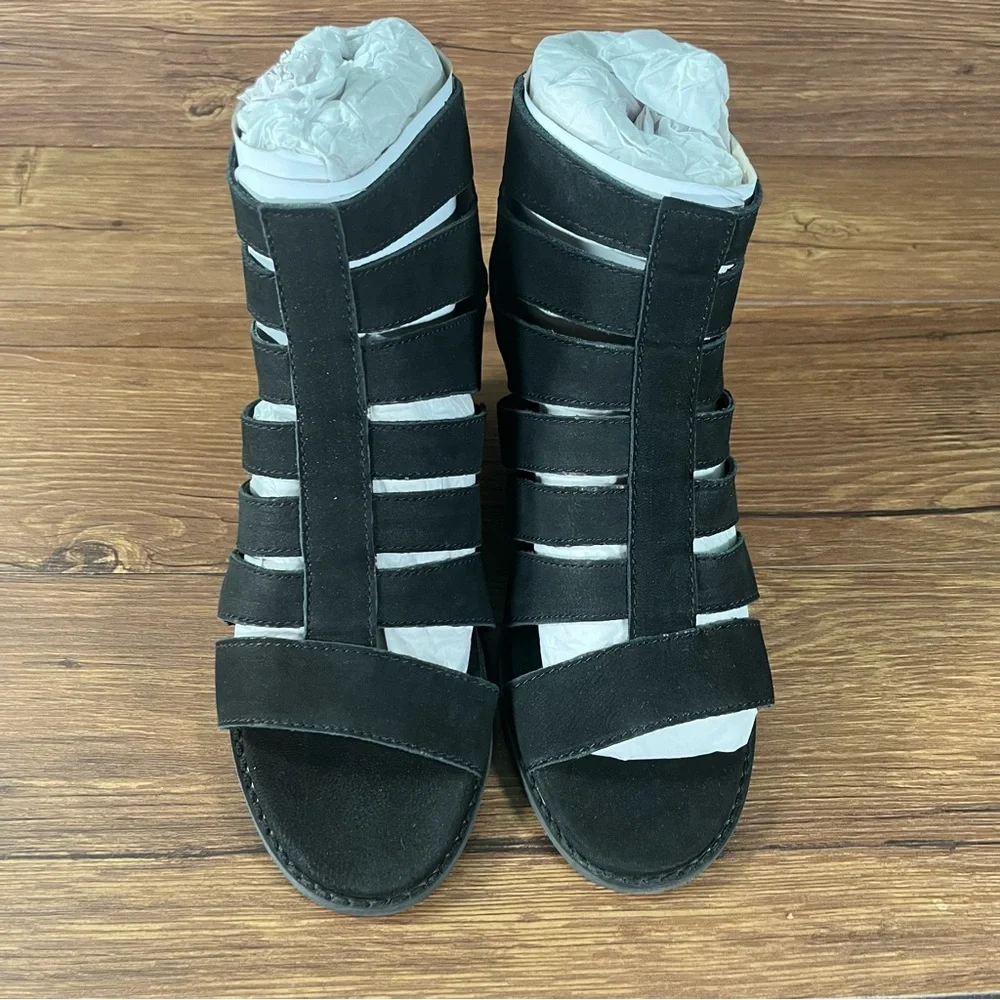 VIONIC Harlow Black Leather Wedge Sandals Women’s Size 6.5‎ Shoes Gladiator